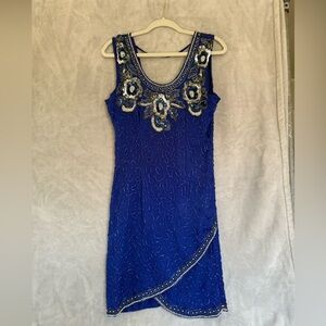 Laurence Kazar Royal Blue Embellished Mini Dress
